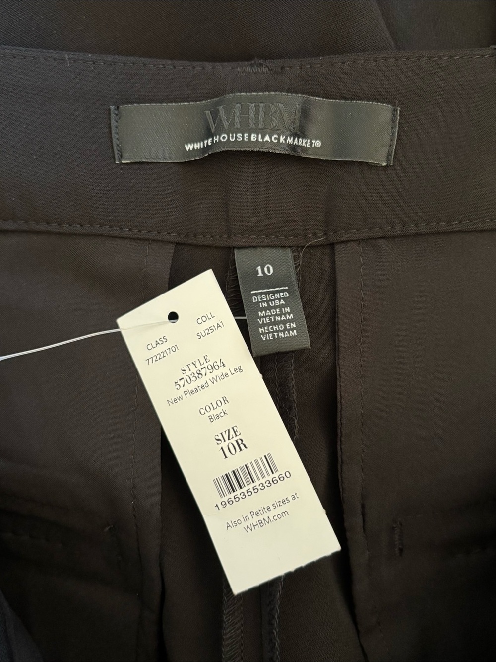 WHBM Pleated Wide Leg Pant Black NWT - Picture 10 of 10